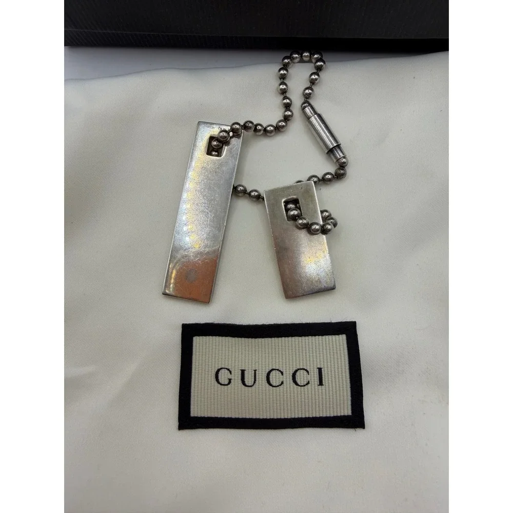 Gucci Sterling Silver Double Dog Tag Keychain Made in Italy Box Dustbag - Picture 4 of 6